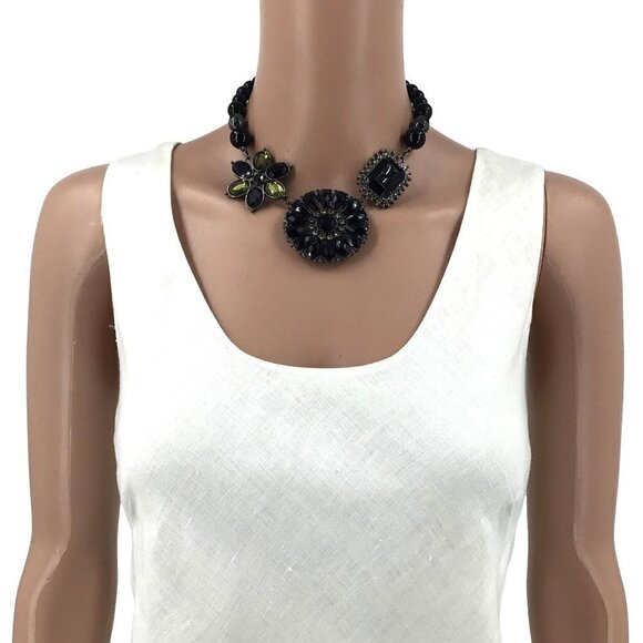 Premier Designs Statement Necklace Black Flower Rhinestone Adjustable Length - Picture 3 of 4